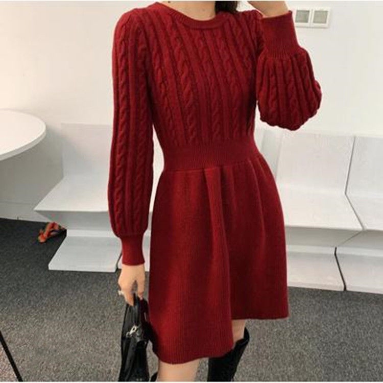 Đầm Dệt Kim Tay Dài Thời Trang Hàn Quốc 198526 Đầm Len Dáng Chữ a Màu Sắc Thời Trang Mùa Thu Cho Nữ