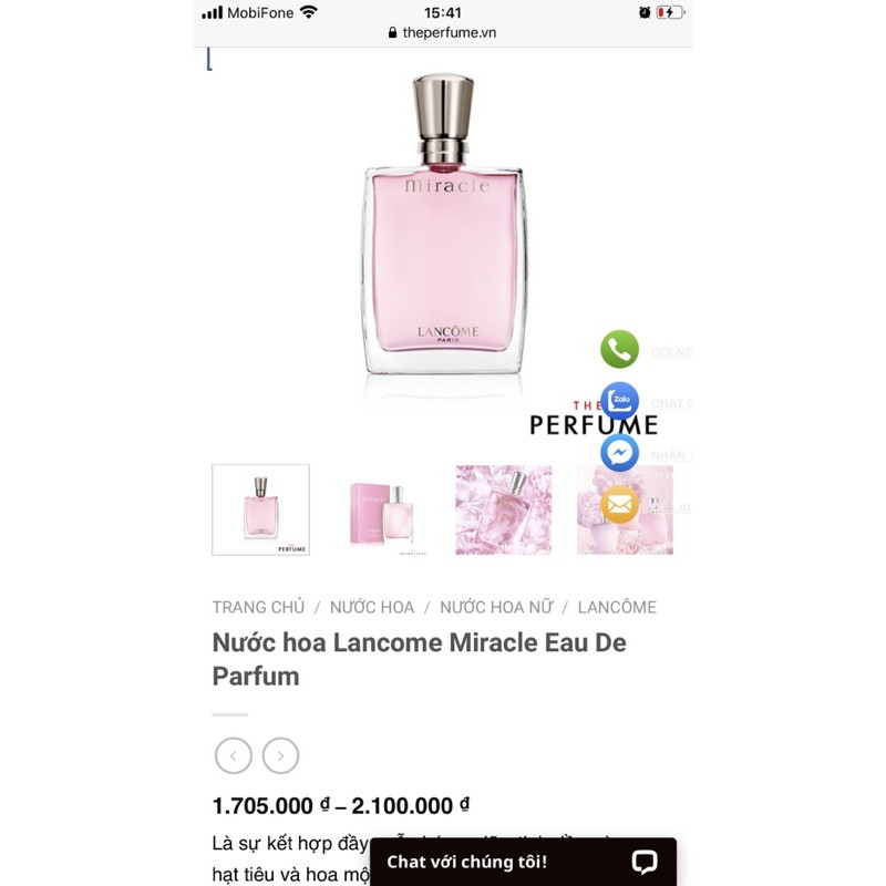 (Săn sale) Nước hoa Lancome Miracle Eau De Parfum 50ml