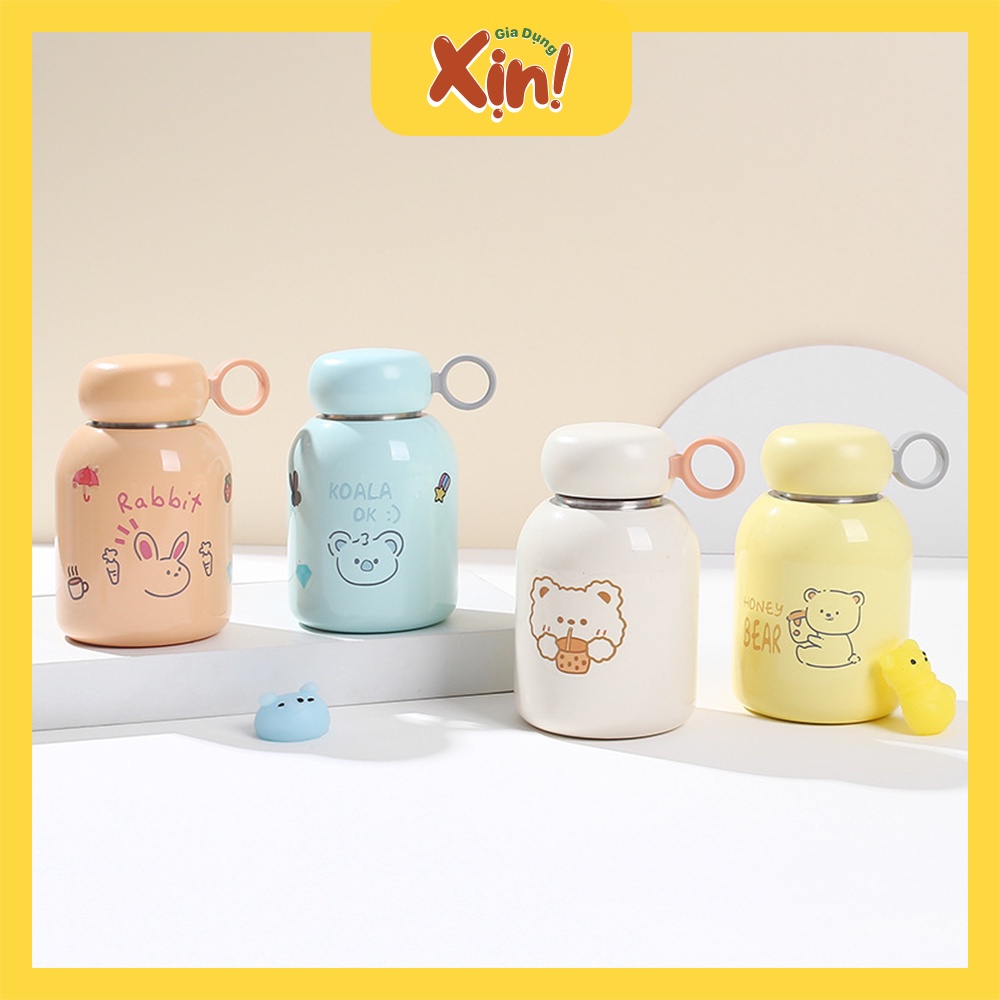 Bình nước giữ nhiệt 350ml, bình giữ nhiệt bằng thép không gỉ 304 đáng yêu, tặng kèm sticker và dây đeo dễ thương