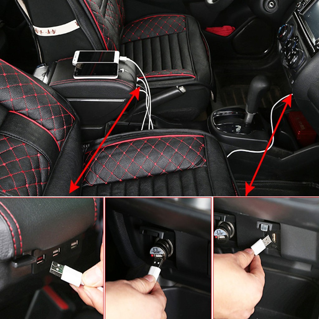 Hộp tỳ tay xe Hyundai I10 cao cấp tích hợp cổng sạc USB - Bảo hành 12 tháng
