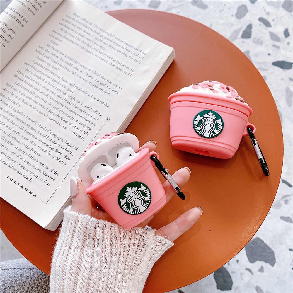 Vỏ Bảo Vệ Hộp Sạc Tai Nghe Bằng Silicon Mềm Màu Hồng Chống Rơi Hình Starbucks Cho Airpods 1 / 2 inpods i12 TWS i12s