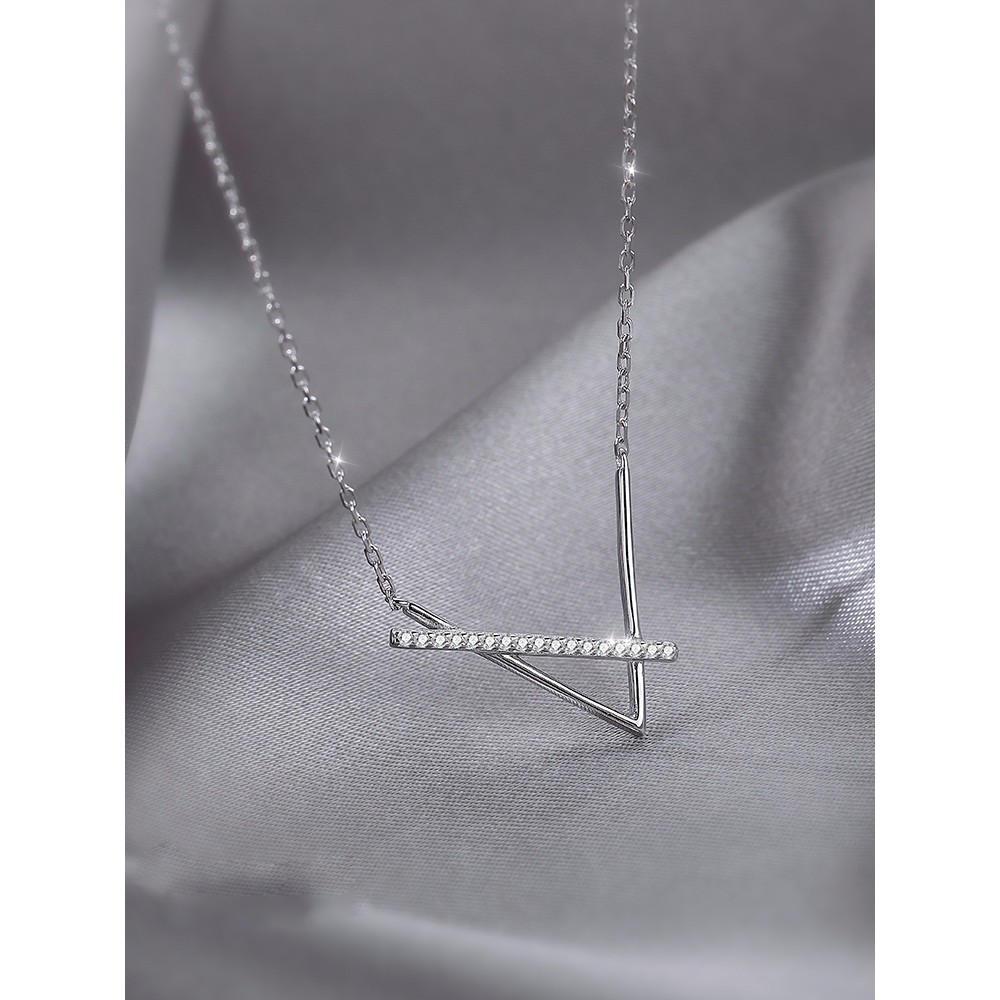 Dây chuyền bạc nữ thật DaLiA Jewelry dây chuyền mặt đá thanh xiên chạm trái tim lấp lánh vòng cổ bạc thật 925