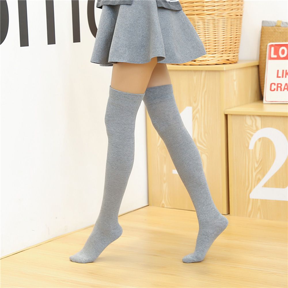 Tất cotton dài qua đầu gối 5 màu trơn tùy chọn thời trang cho nữ