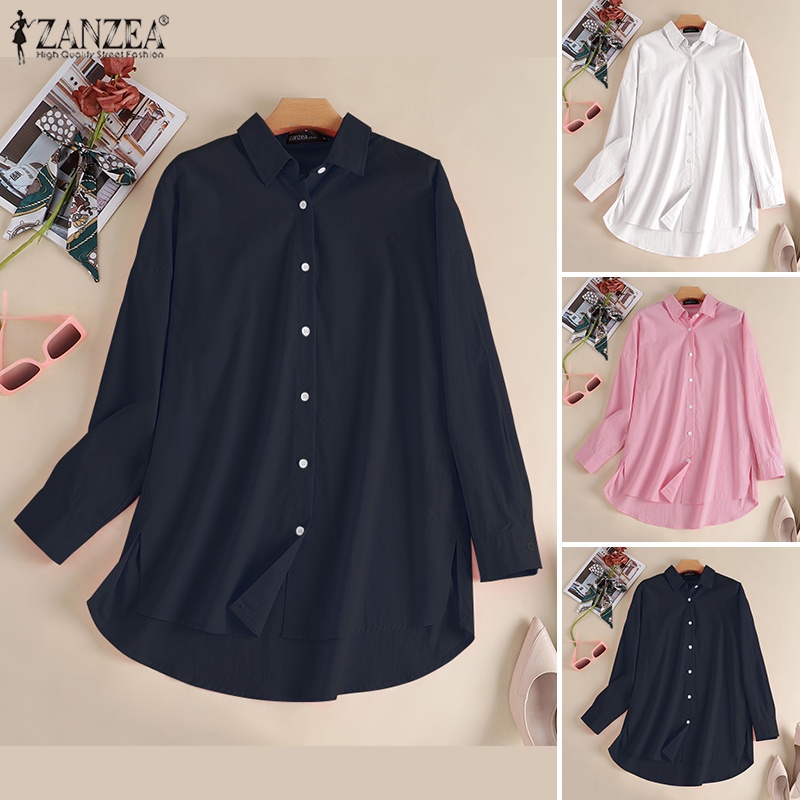 Áo sơ mi ZANZEA dài tay form rộng xẻ tà phong cách đường phố thời trang