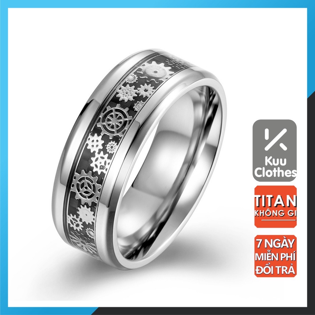 Nhẫn nam nữ tròn Unisex màu bạc Thời trang Kuu Clothes chất liệu Titan đẹp đơn giản bánh răng - Nhẫn SAWTOOTH