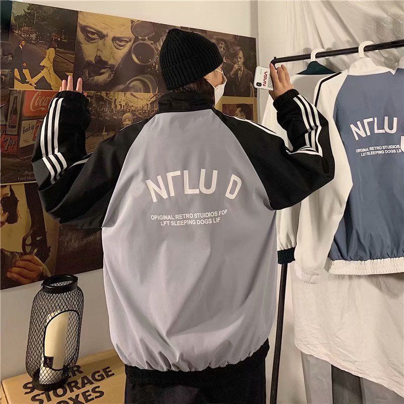 Áo khoác thể thao dáng rộng màu sắc tương phản cá tính phong cách Hàn Quốc dễ phối đồ