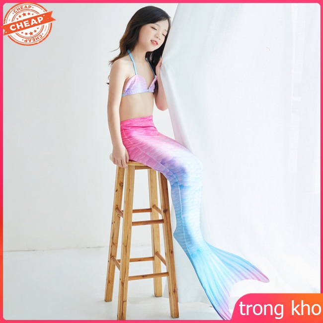 Bộ bikini 2 mảnh đuôi nàng tiên cá nhiều màu sắc dành cho bé gái 3-12 tuổi