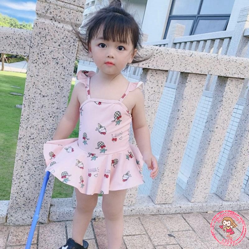 Bộ Đồ Bơi Một Mảnh Hai Dây Chống Nắng In Họa Tiết Hoạt Hình Thời Trang Mùa Hè Cho Bé Gái