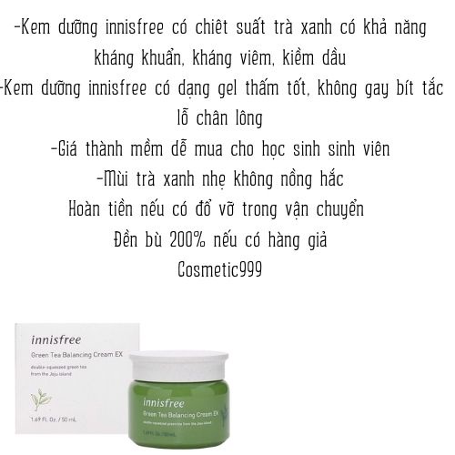 Kem dưỡng innisfree trà xanh green tea balancing cream EX - Cosmetic999