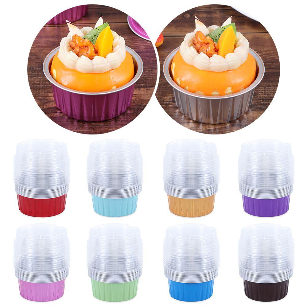 Set 10 Cốc Lá Nhôm 125ml Đựng Bánh Cupcake Có Nắp Đậy Đa Ứng Dụng
