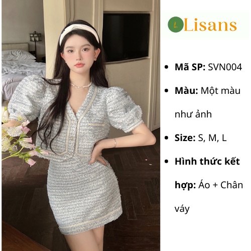 Set váy nữ áo croptop tiêu thư sang chảnh Hàn Quốc mùa hè dạ tweed SVN004