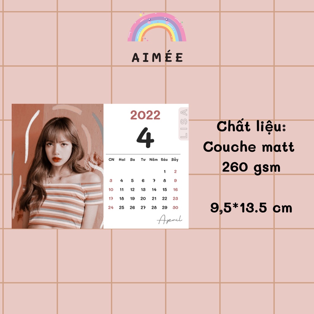 [Mã LIFEBOOK2 giảm 10% đơn 0Đ] POSTCARD Lịch để bàn, lịch treo tường 2022 mini size A6 LISA - Blackpink - Food | Aimée