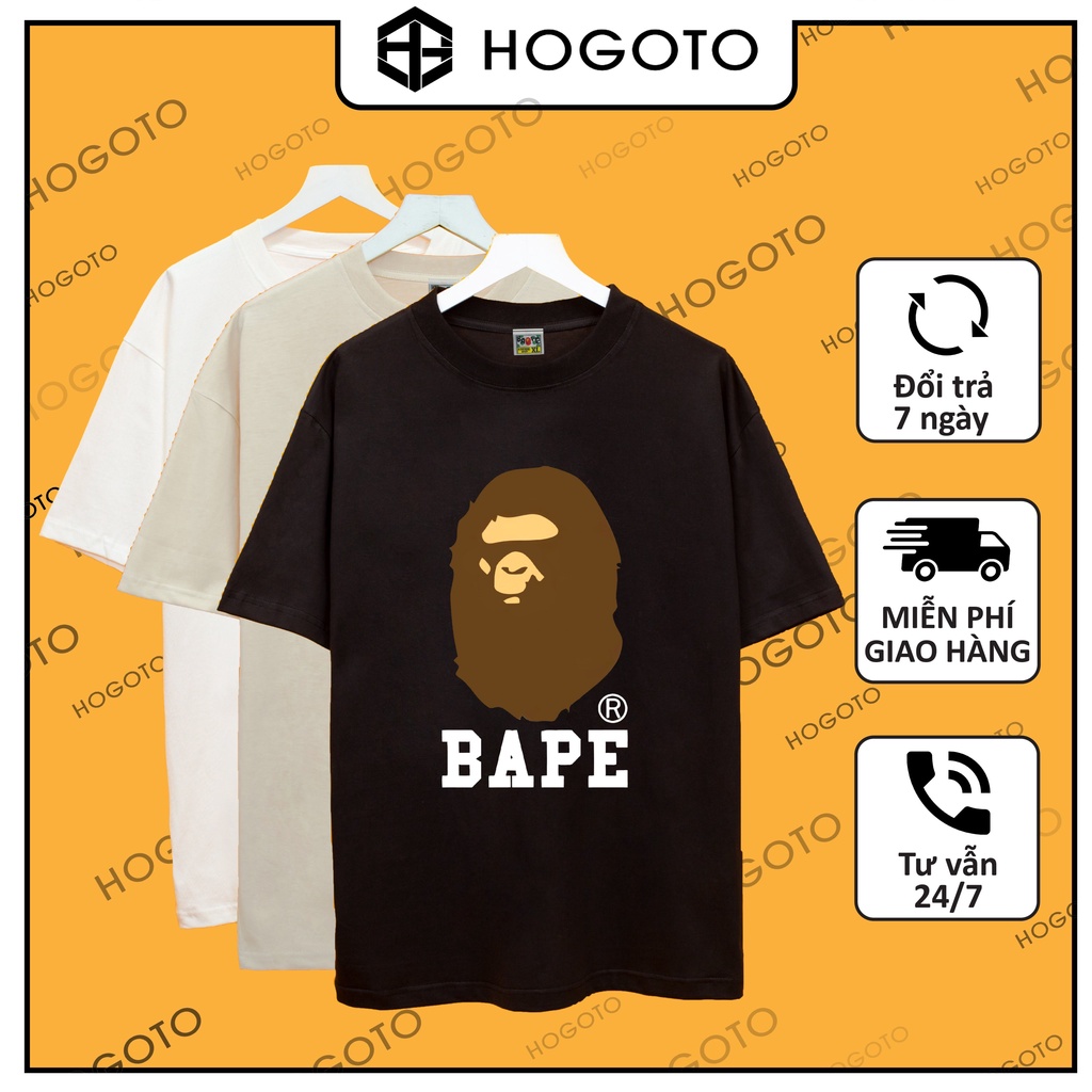 Áo thun APE BAPE NÂU Hogoto shop , Áo thun unisex nam nữ from rộng oversize chất liệu cotton