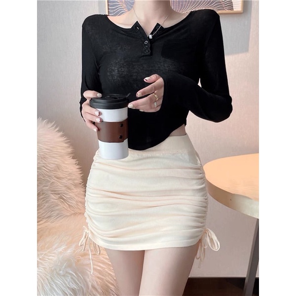 Chân Váy Thun Gân Rút Dây Ulzzang V4