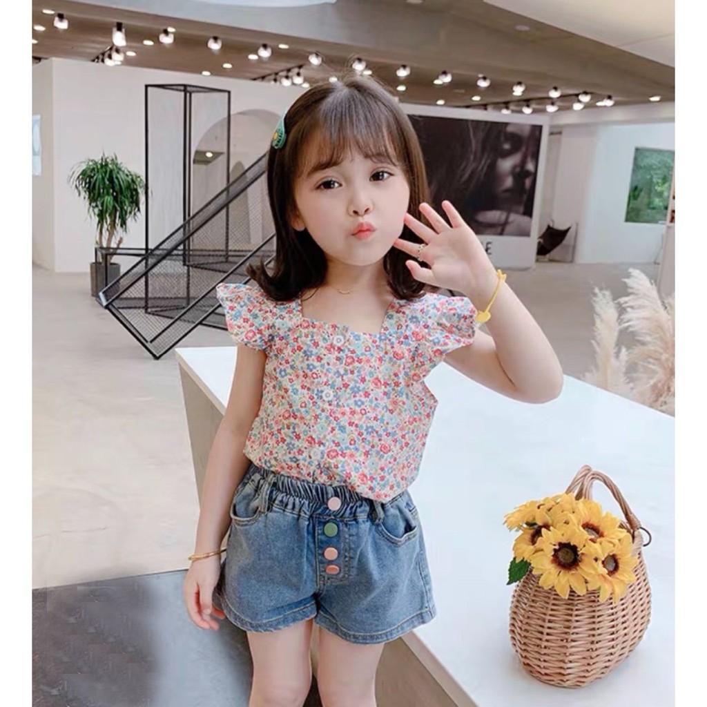 XẢ KHO Set bộ áo cánh tiên và quần jean dễ thương cho bé gái (từ 12-23kg)