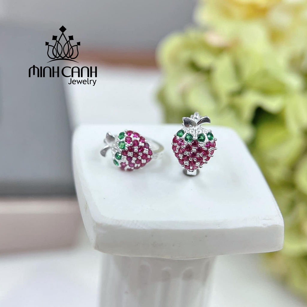 Bông Tai Bạc Dâu Tây Khóa Bấm Cho Bé Gái Minh Canh Jewelry