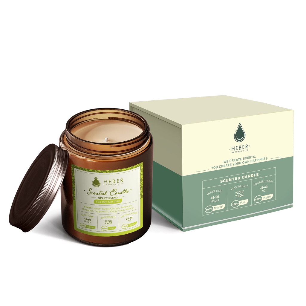 Nến Thơm Vực Dậy Tinh Thần- Uplift Scented Candle Heber Natural Life Thiên Nhiên Cao Cấp Thơm Phòng Thư Giãn 100g & 200g