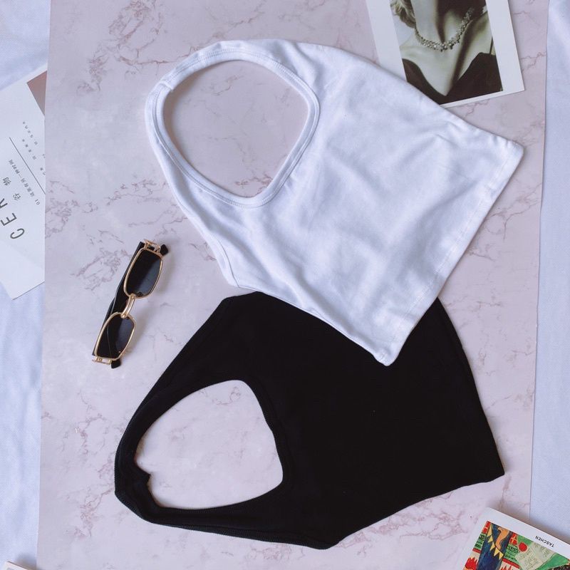 Áo croptop cổ yếm thun gân