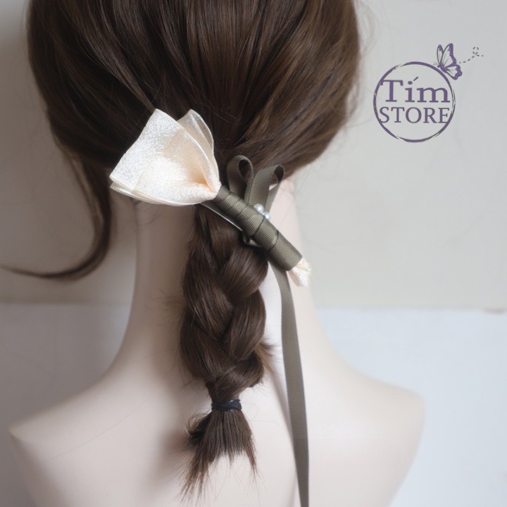 Kẹp tóc ruy băng handmade cao cấp TÍM STORE phong cách cô dâu vintage