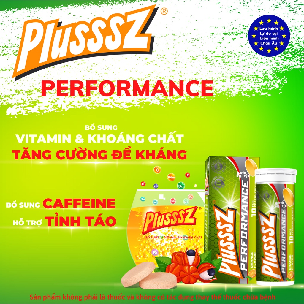 Viên sủi bổ sung vitamin c tăng cường đề kháng Plusssz Performance  tặng kèm 01 tuýp Plusssz Max Multi
