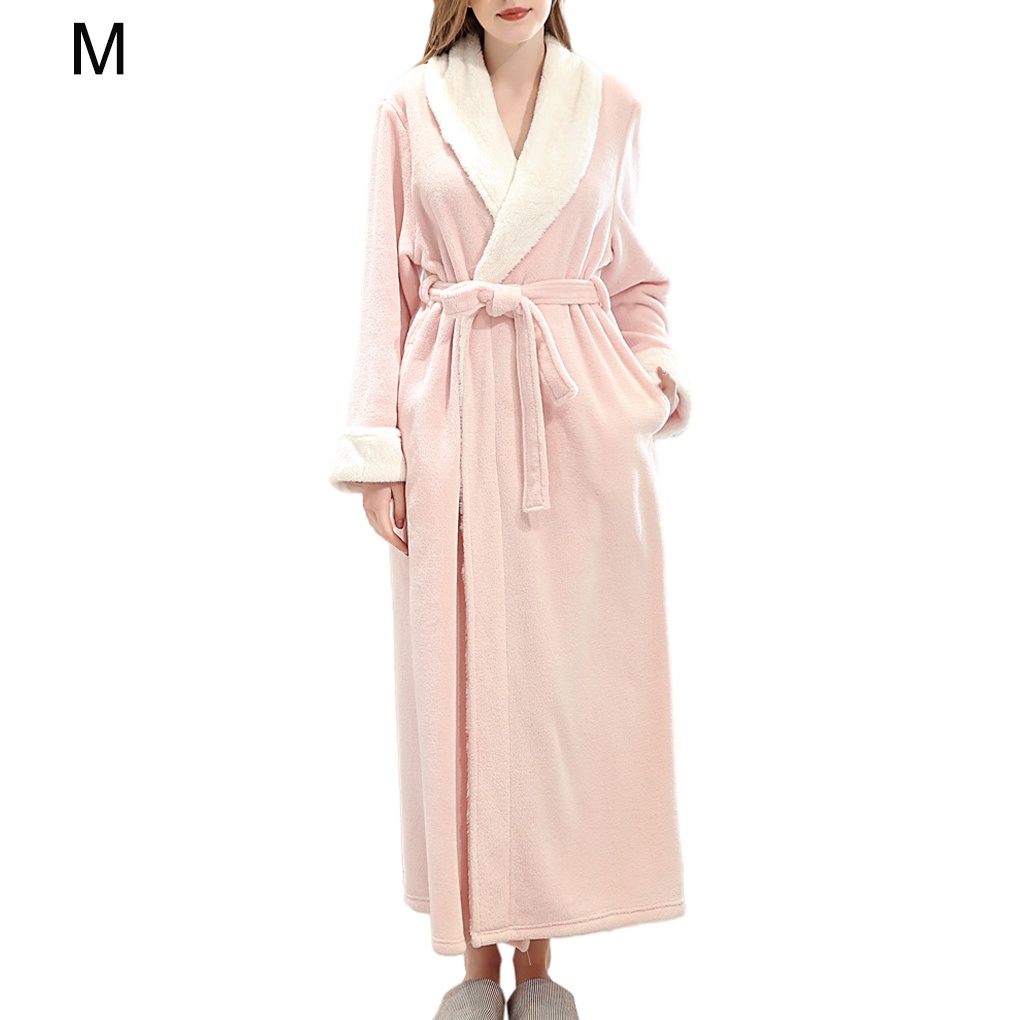 TM-Unisex Long Robe Bathrobe Salon Winter Autumn Casual Warm Nightgown Skin-friendly Sleepwear Breathable Elastic