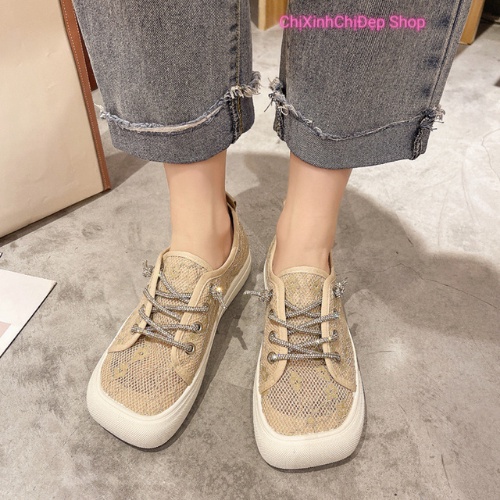 Giày lười nữ mũi vuông [thiết kế ren thời trang]