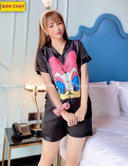 BỘ/SET LỤA PIJAMA ÁO CỘC - QUẦN ĐÙI VỊT DONAL SIÊU XINH