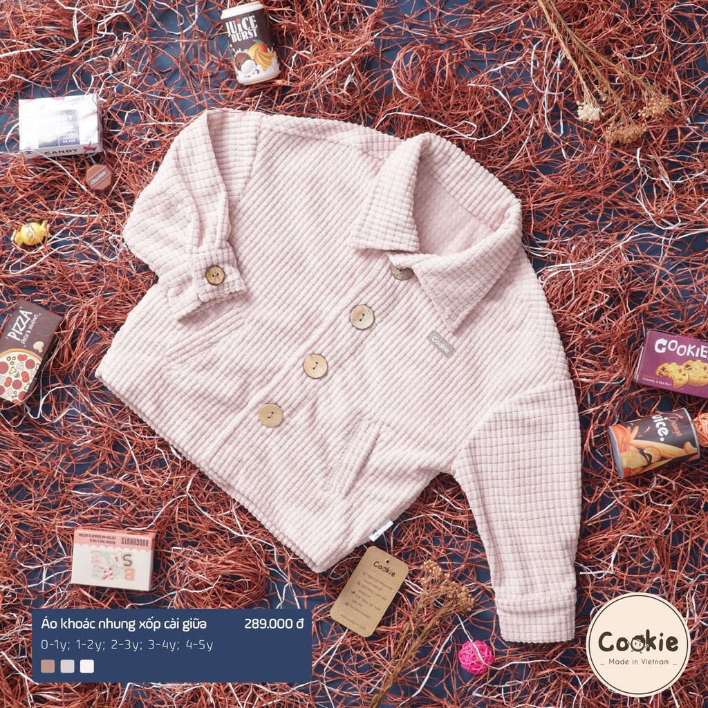 Áo khoác nhung xốp cài giữa Cookie