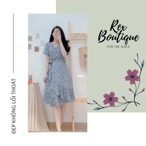 Đầm Voan Hoa Đắp Chéo Thắt Nơ Eo Dáng Xòe Váy Nữ Dáng Đẹp Hàn Quốc