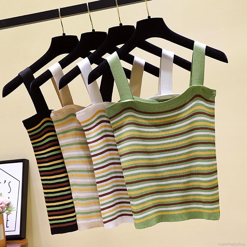 Áo nữ vải dệt không tay họa tiết kẻ sọc ngang thời trang | BigBuy360 - bigbuy360.vn