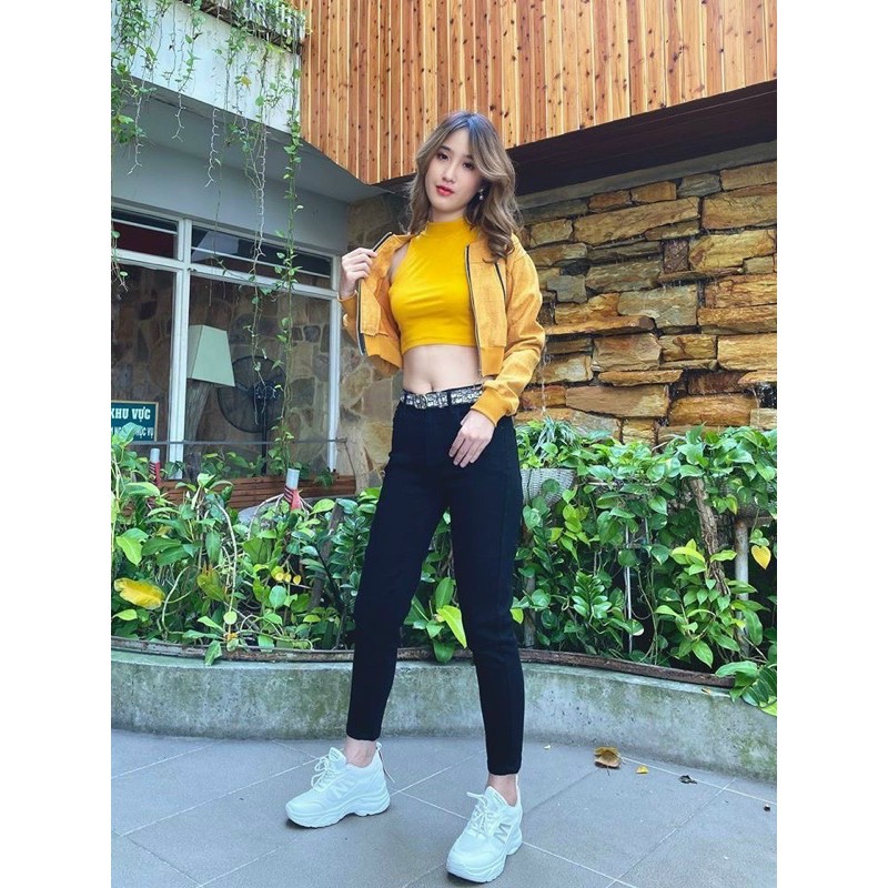 áo ba lỗ crop top ôm body cổ tròn thun bozip ôm dáng xinh