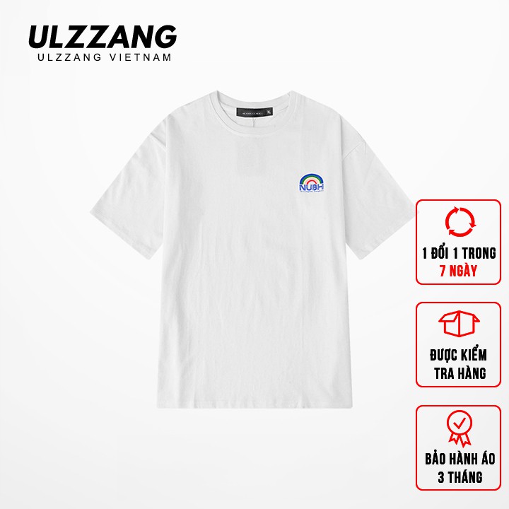 Áo thun tay lỡ ULZZANG cotton dáng unisex form rộng in hình cầu vồng nubh