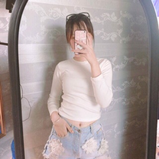 Áo thun gân tay dài form croptop