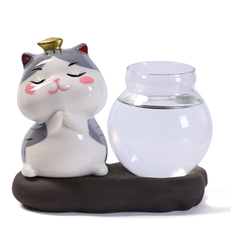 Lọ Hoa Thủy Canh Hình Mèo May Mắn Sáng Tạo Trang Trí Phòng Khách Mới