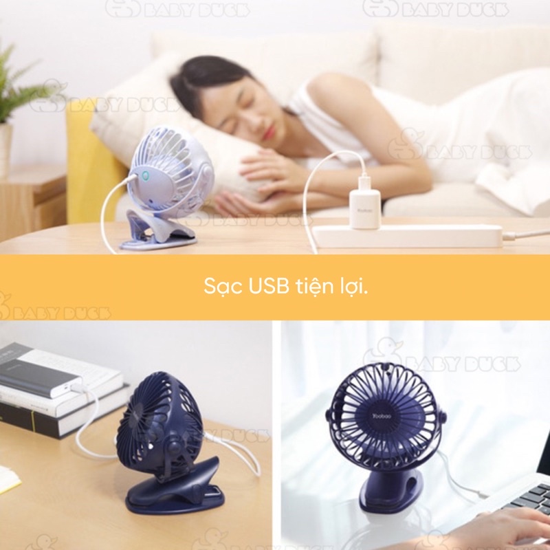 Quạt tích điện Yoobao 6400MAH, kẹp sạc mini cầm tay 4 cấp độ gió