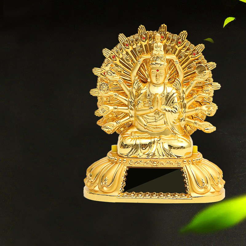 Tượng phật quan âm bồ tát có vòng xoay năng lượng mặt trời trang trí ô tô, bàn làm việc, cao cấp - sang trọng