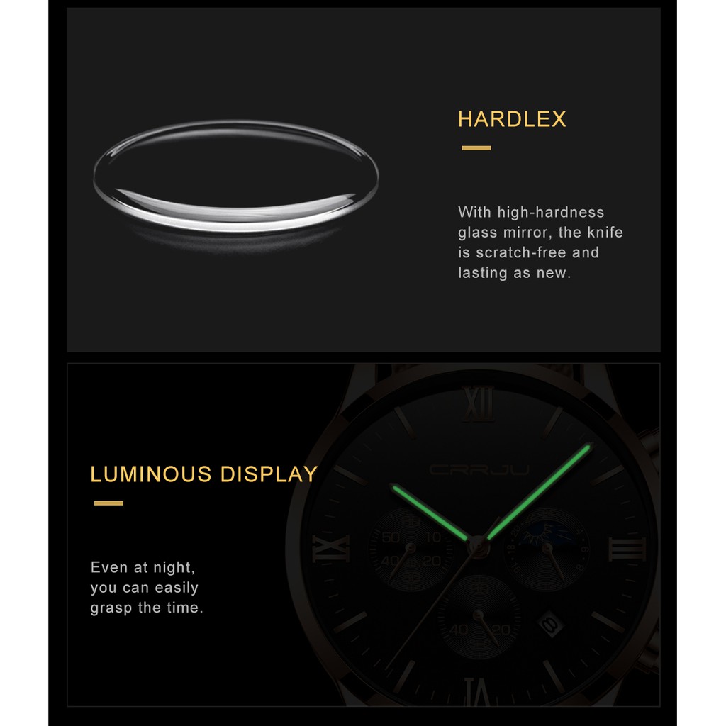 CRRJU Men's Watch Fashion Luxury Multifunctional Waterproof Stainless Steel Quartz 2159