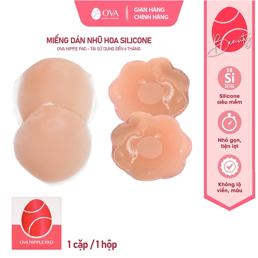 Miếng dán ngực silicon cao cấp OvaPink Nipple Pad siêu dính thật như da tự nhiên, tái sử dụng 6 tháng.