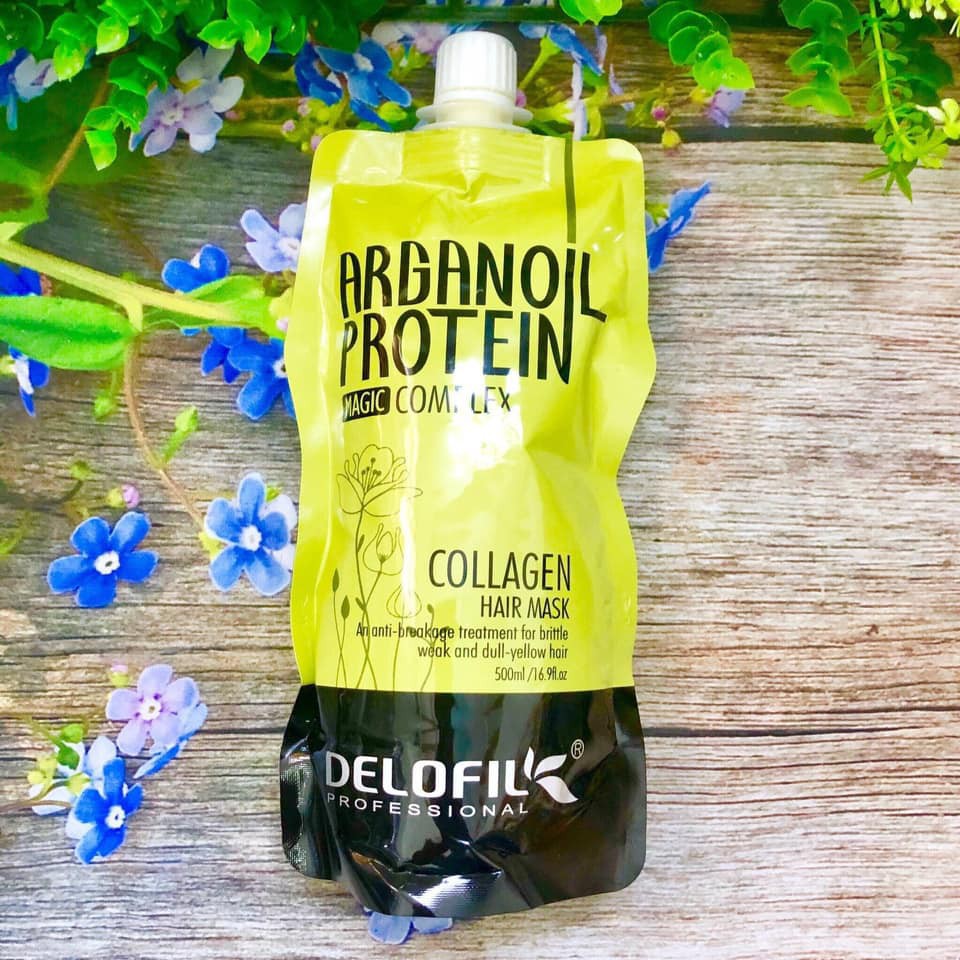 [Mã 153FMCGSALE1 giảm 10% đơn 250K] Hấp dầu ủ tóc Collagen Delofil Arganoil Protein siêu mượt 500ml