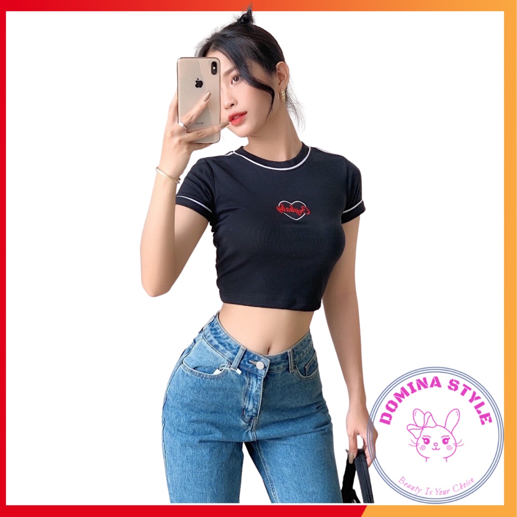 Áo croptop polo chữ thêu tay cực xinh domina151 | BigBuy360 - bigbuy360.vn