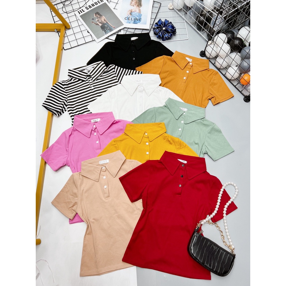 Áo thun nữ dáng ôm cô bẻ chất đẹp - Áo pull cổ bẻ nhiều màu sắc