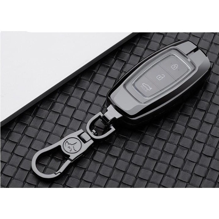 Ốp chìa khóa inox Accent, Kona, Santafe 2018-2019 -2020 2021 có lót bọc silicon  M02