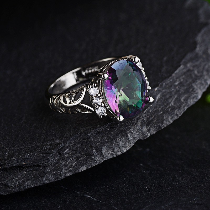 Nhẫn Mạ Bạc 925 Đính Đá Cầu Vồng Thời Trang