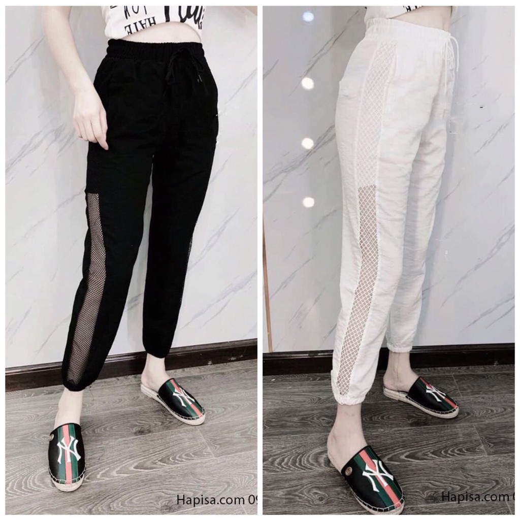 Quần jogger đũi lưới sườn cá tính cho nữ