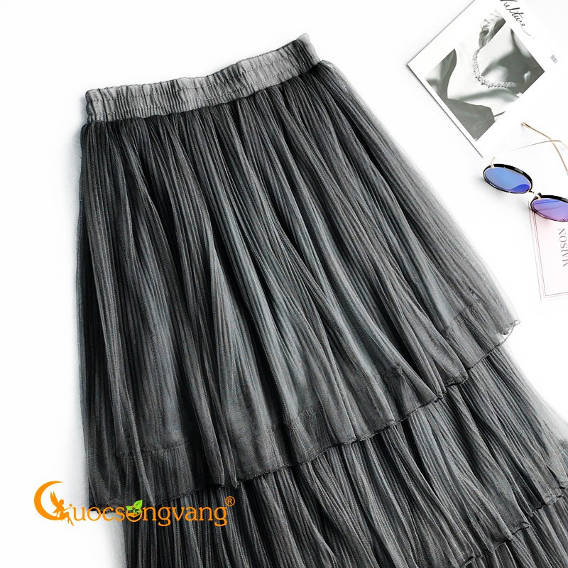 Chân váy xếp ba lớp chân váy kiểu midi eo thun GLV112 Cuocsongvang