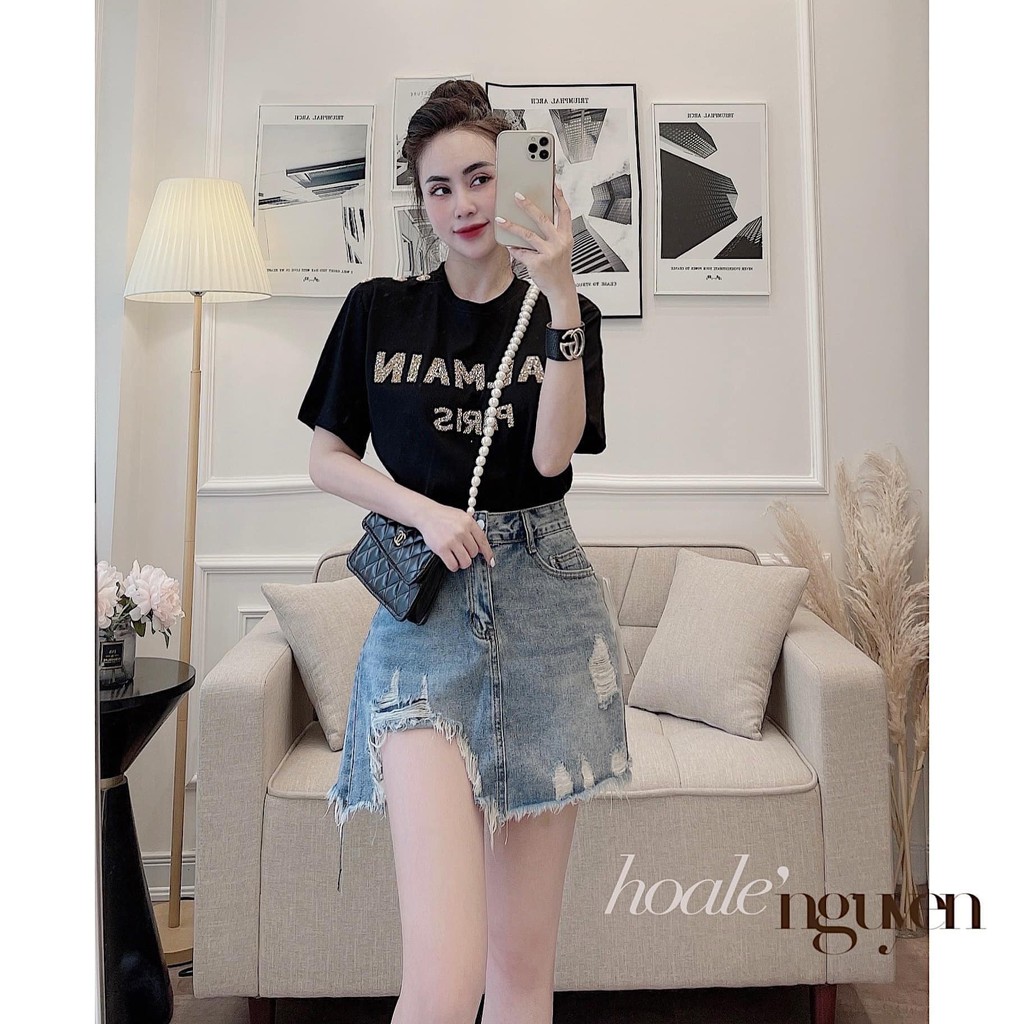 Chân váy jeans rách vạt lệch mã 1252 (kèm ảnh thật) | BigBuy360 - bigbuy360.vn