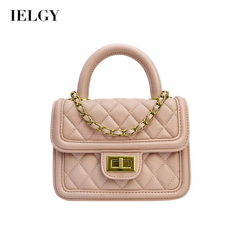 Túi đeo vai nữ IELGY bằng da PU họa tiết kim cương phối chuỗi xích thời trang