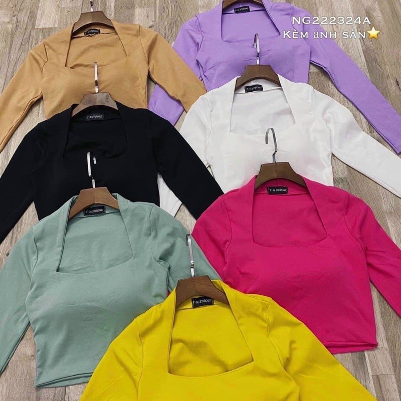 áo croptop tay dài có mod ngực vkv