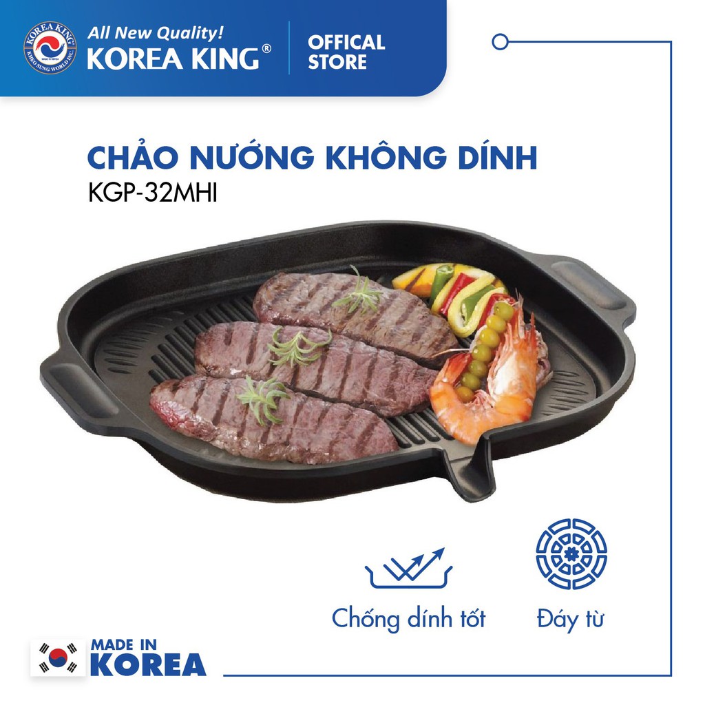 VĨ NƯỚNG KHÔNG DÍNH KOREA KING KGP-32MHI Nhập khẩu Hàn Quốc, chảo nướng bếp từ, vĩ nướng đá, vĩ nướng nhà hàng