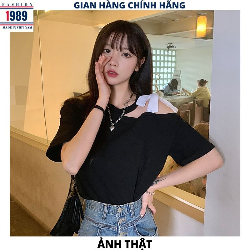 Áo thun nữ choker trễ vai buộc nơ vai 2 mầu kiểu ulzzang vintage tiều thư bánh bèo dễ thương -PHƯƠNG VŨ 1989 | WebRaoVat - webraovat.net.vn